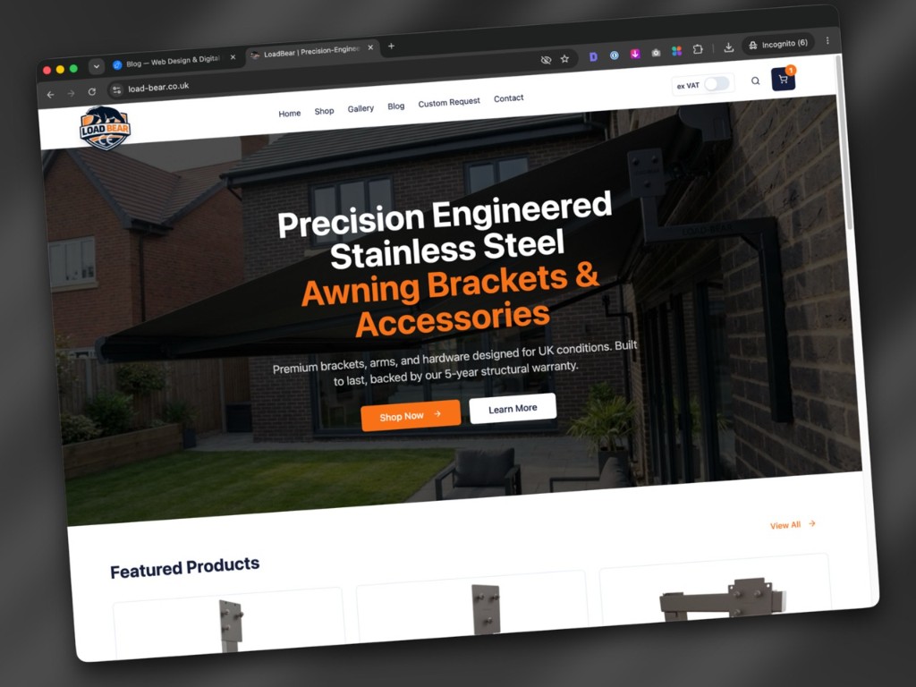 New website for Load Bear: bespoke awning brackets, built for B2B e-commerce