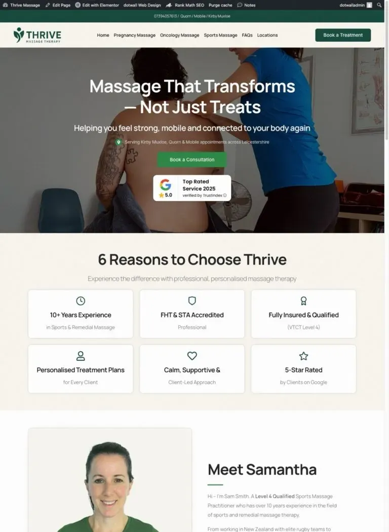 Thrive Massage website